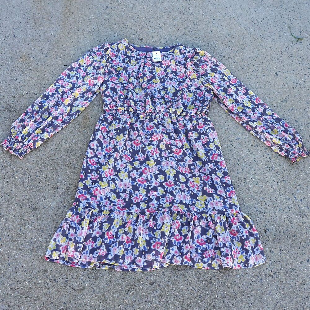 LOFT NWT Floral Sheer Long Sleeve Mini Dress Small Ruffled Tiered Hem
